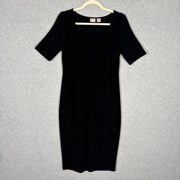 Chicos Travelers Dress Small Black Knit Pencil Secretary Basic Career Slinky - Picture 1 of 13
